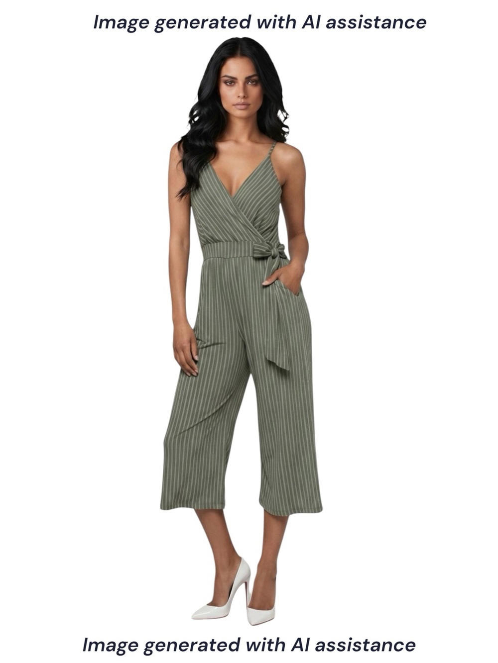 NWT Kaileigh M olive & white cropped jumpsuit